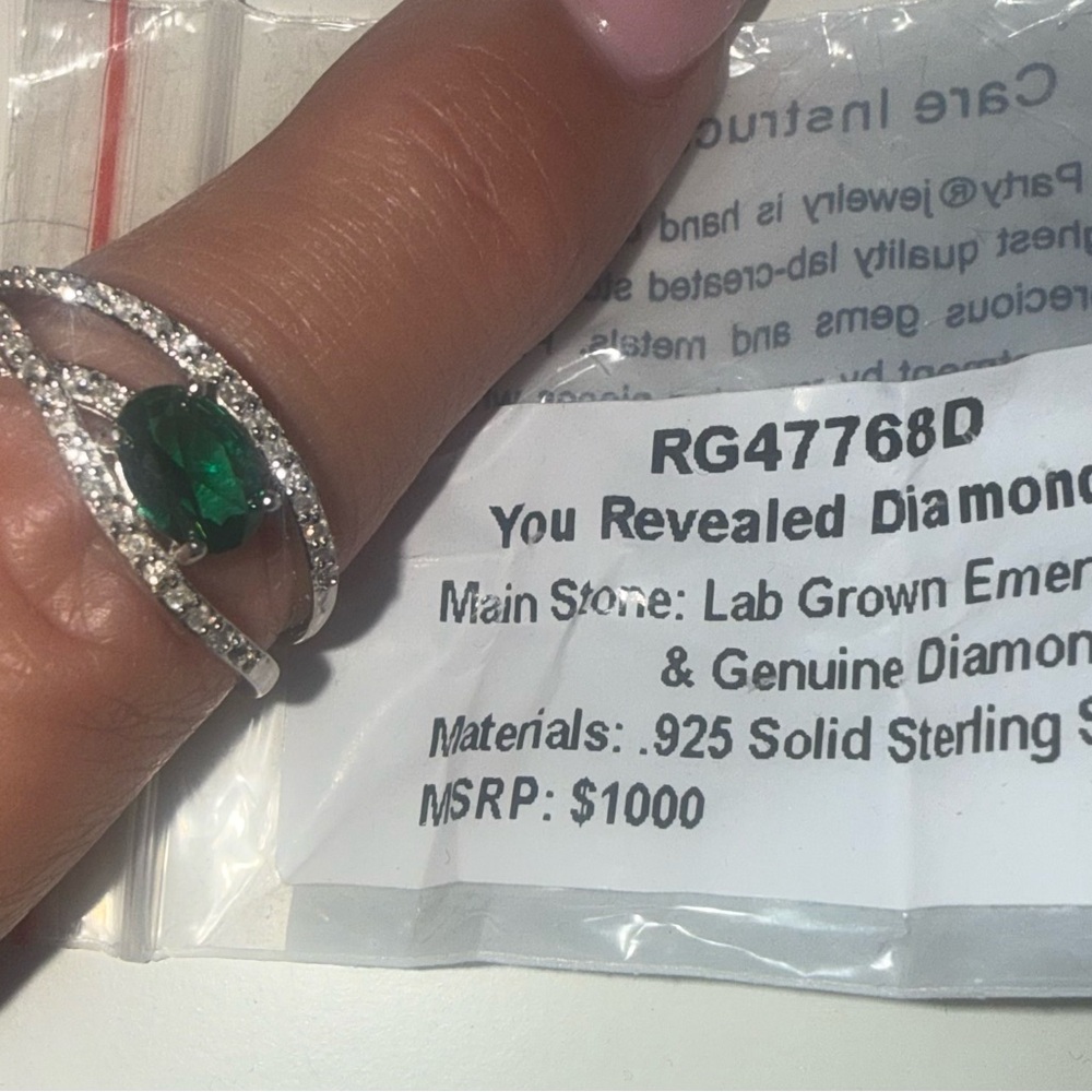 You Revealed Diamonds Size 8 Sterling Silver Lab-Grown Emerald & Diamond Ring